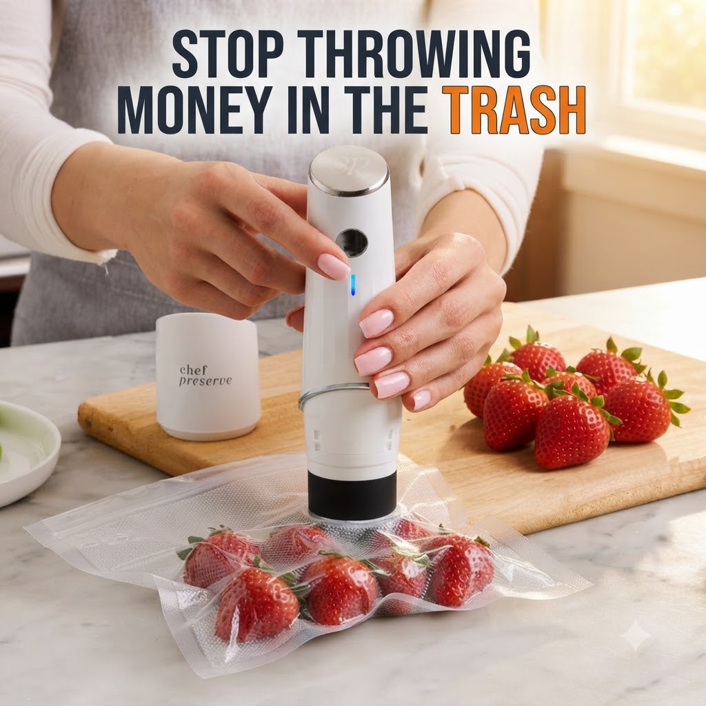 Compact Food Vacuum Sealer sealing fresh strawberries